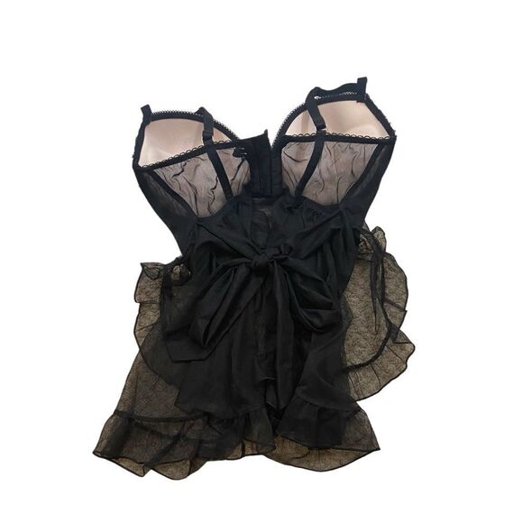 Victoria’s Secret Brand Apron Style Pink and Black Chemise Size 36D - Picture 3 of 16